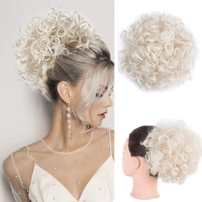 Curly Fluffy Hair Bun Clip in Ponytail Hair Extensions Natural False Hairpieces