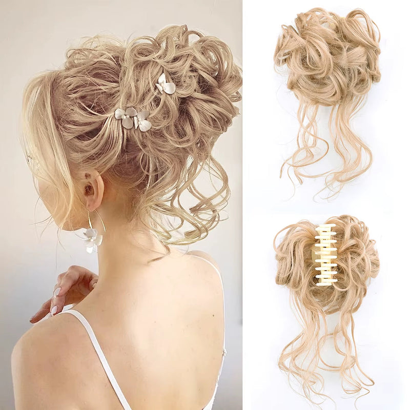 Curly Fluffy Hair Bun Clip in Ponytail Hair Extensions Natural False Hairpieces