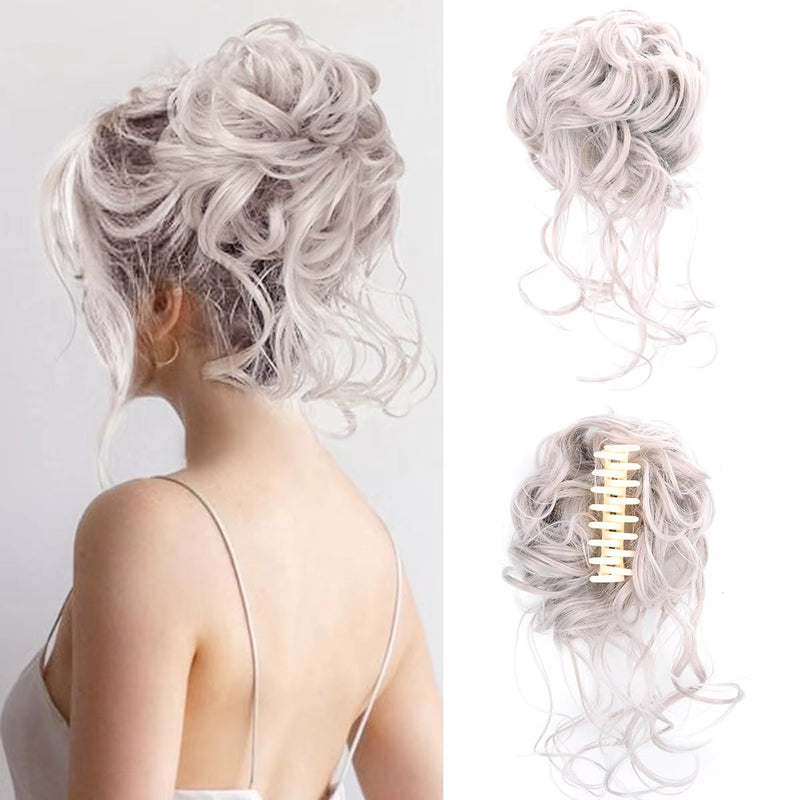 Curly Fluffy Hair Bun Clip in Ponytail Hair Extensions Natural False Hairpieces