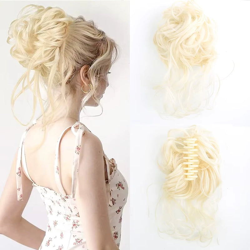 Curly Fluffy Hair Bun Clip in Ponytail Hair Extensions Natural False Hairpieces