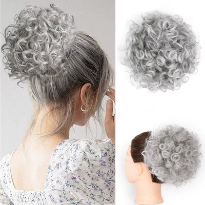 Curly Fluffy Hair Bun Clip in Ponytail Hair Extensions Natural False Hairpieces