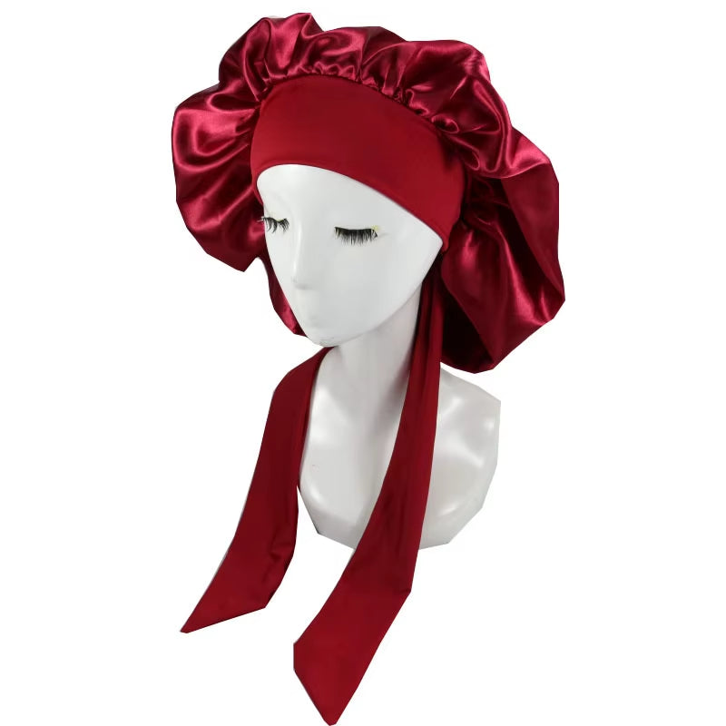 Women Satin Solid Sleeping Hat Night Sleep Cap Hair Care Bonnet