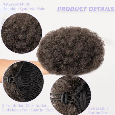 Black Short Synthetic Afro Puff Ponytail for Natural Hair