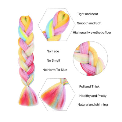 Jumbo Braiding Hair Rainbow Colors Hair Extensions Colored Synthetic Braids
