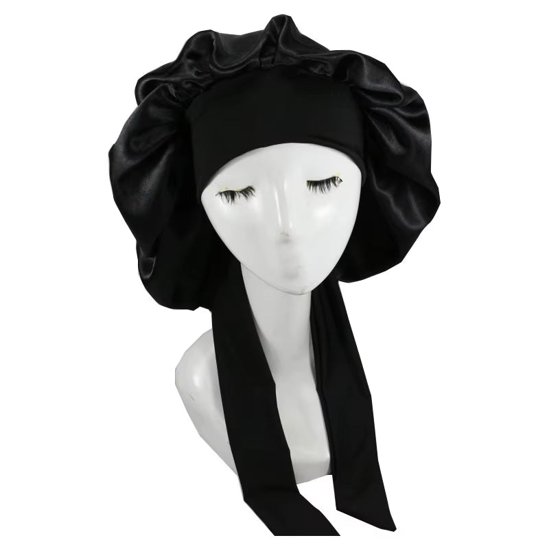 Women Satin Solid Sleeping Hat Night Sleep Cap Hair Care Bonnet