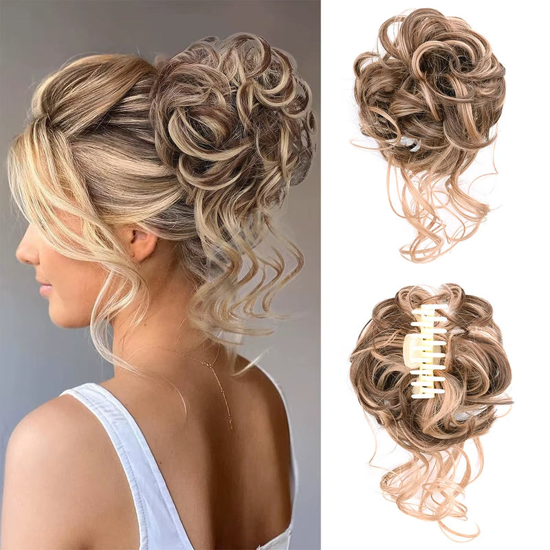 Curly Fluffy Hair Bun Clip in Ponytail Hair Extensions Natural False Hairpieces