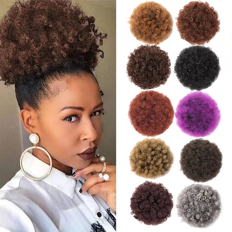 Black Short Synthetic Afro Puff Ponytail for Natural Hair