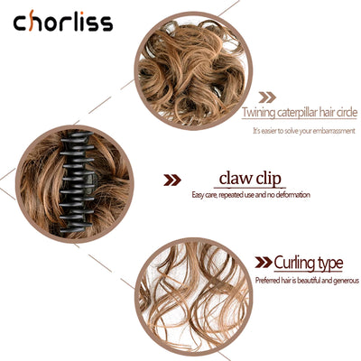 Curly Fluffy Hair Bun Clip in Ponytail Hair Extensions Natural False Hairpieces