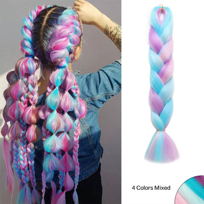 Jumbo Braiding Hair Rainbow Colors Hair Extensions Colored Synthetic Braids