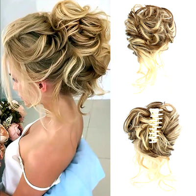 Curly Fluffy Hair Bun Clip in Ponytail Hair Extensions Natural False Hairpieces