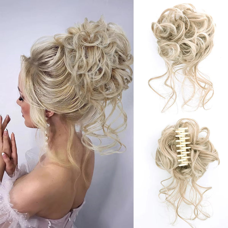 Curly Fluffy Hair Bun Clip in Ponytail Hair Extensions Natural False Hairpieces