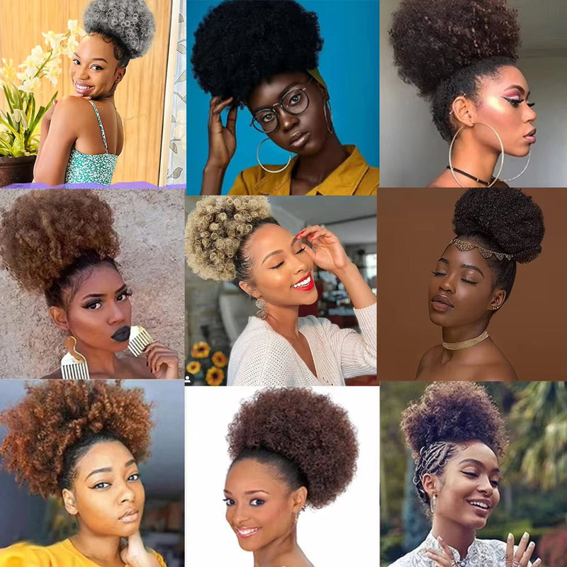Black Short Synthetic Afro Puff Ponytail for Natural Hair