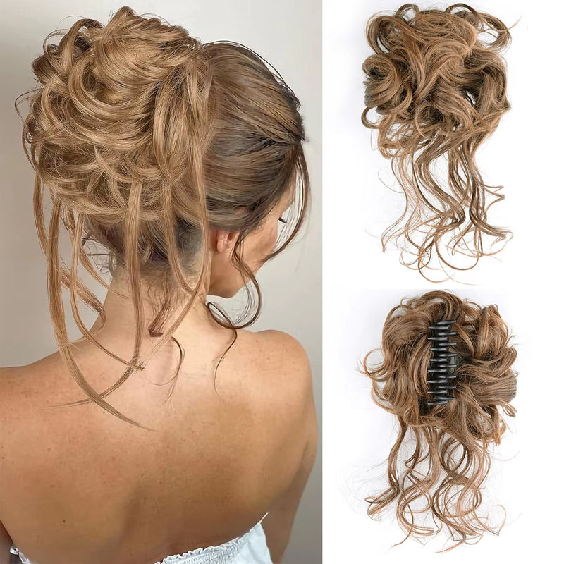 Curly Fluffy Hair Bun Clip in Ponytail Hair Extensions Natural False Hairpieces