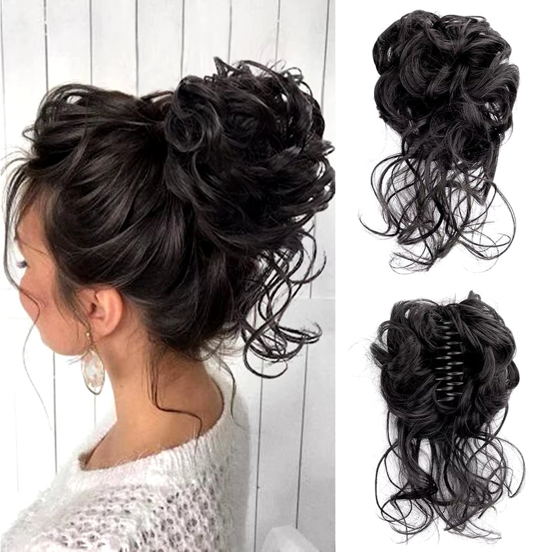 Curly Fluffy Hair Bun Clip in Ponytail Hair Extensions Natural False Hairpieces