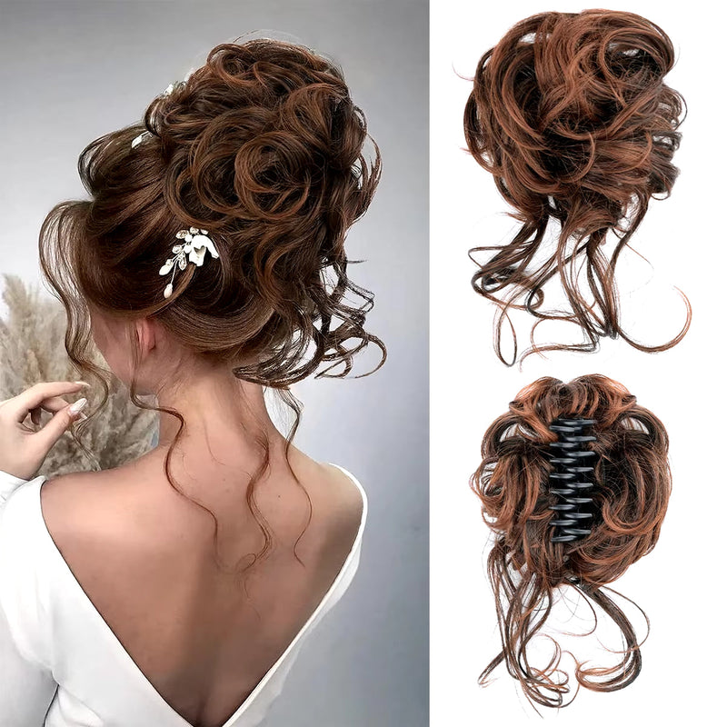 Curly Fluffy Hair Bun Clip in Ponytail Hair Extensions Natural False Hairpieces