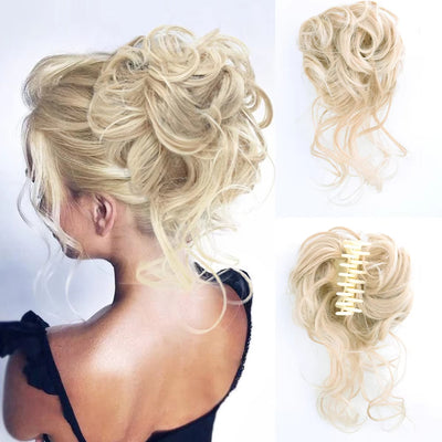 Curly Fluffy Hair Bun Clip in Ponytail Hair Extensions Natural False Hairpieces