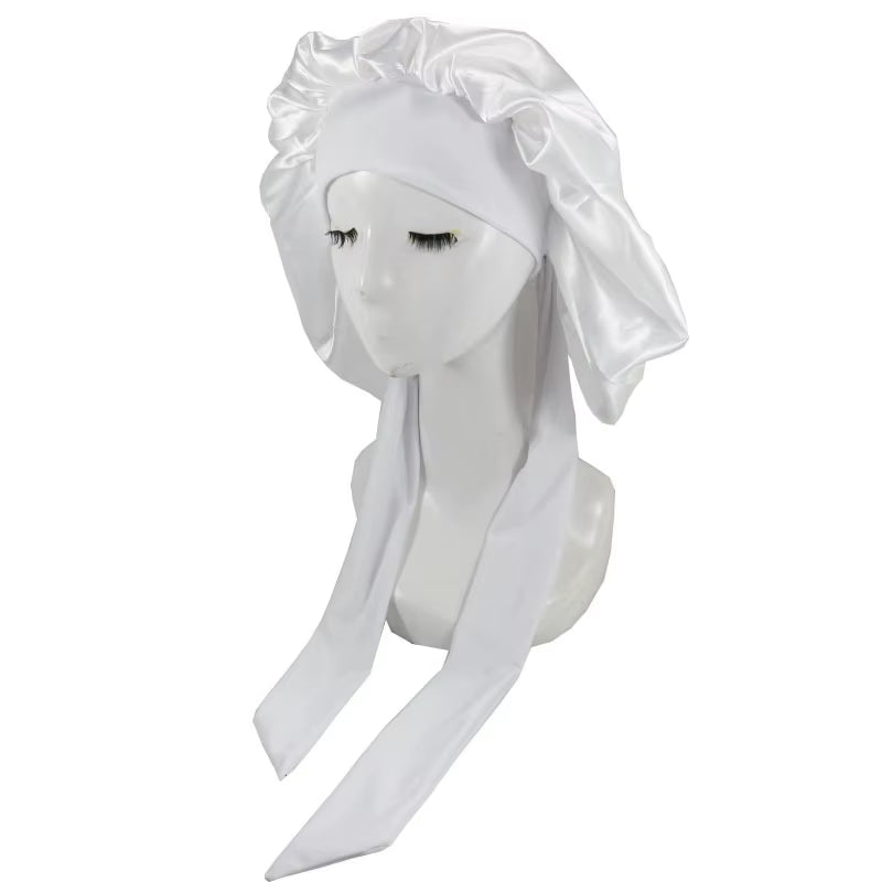 Women Satin Solid Sleeping Hat Night Sleep Cap Hair Care Bonnet