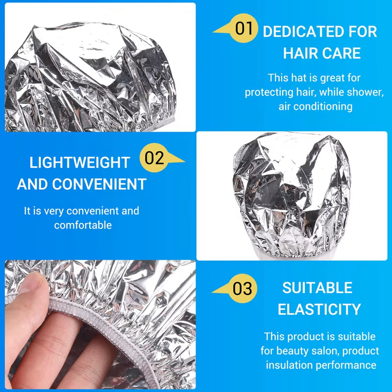 Shower Cap Heat Insulation Aluminum Foil Hat Elastic Bathing Cap for Women Hair Salon Bathroom