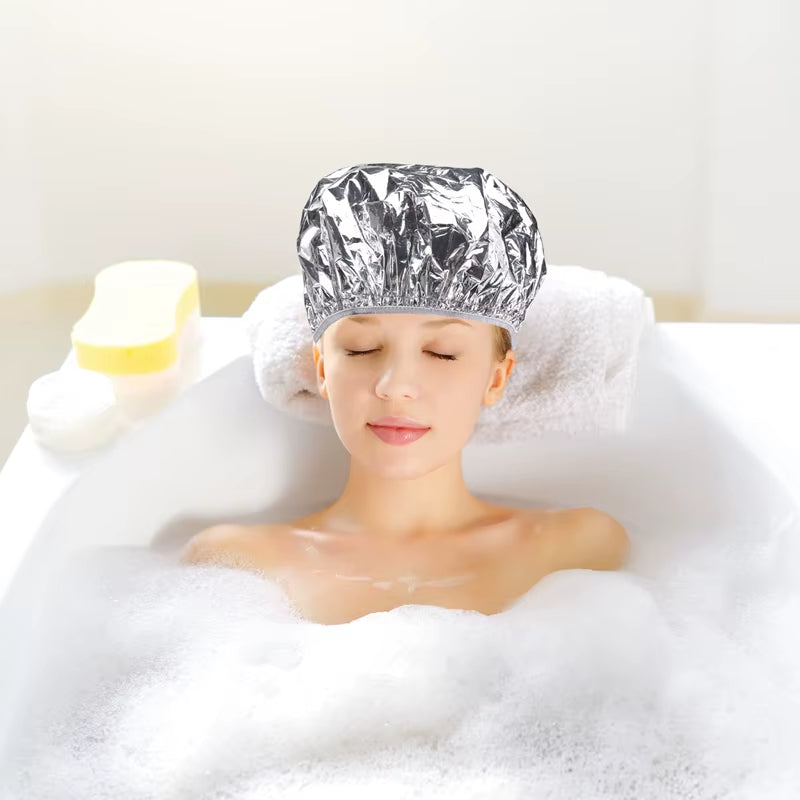 Shower Cap Heat Insulation Aluminum Foil Hat Elastic Bathing Cap for Women Hair Salon Bathroom