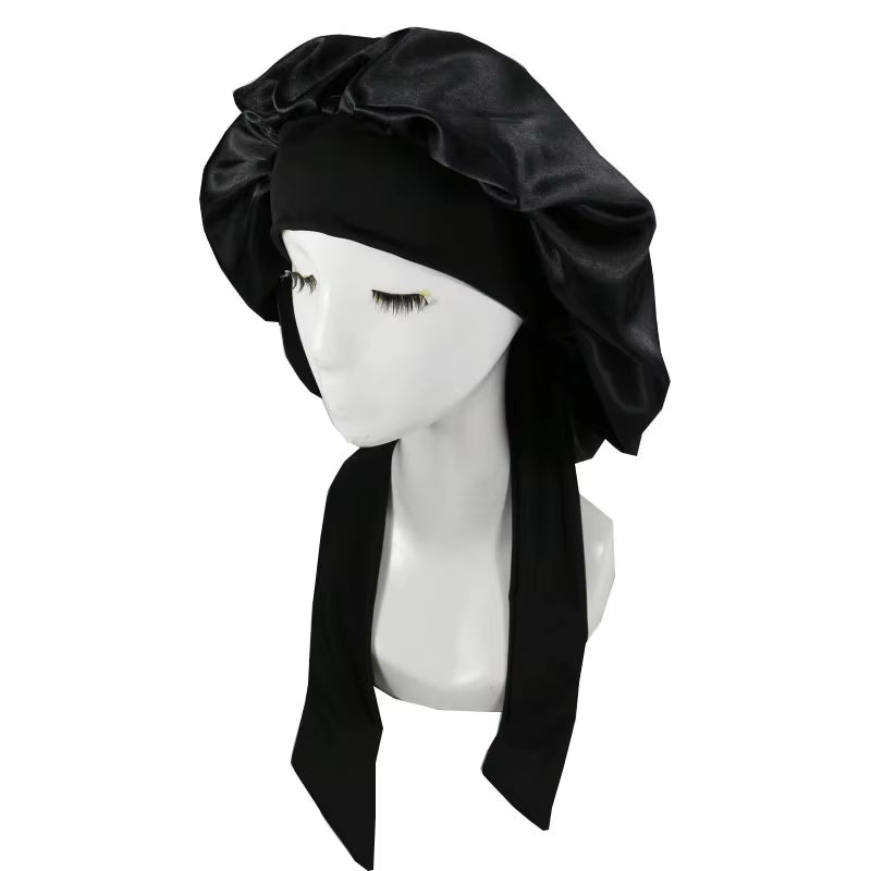 Women Satin Solid Sleeping Hat Night Sleep Cap Hair Care Bonnet