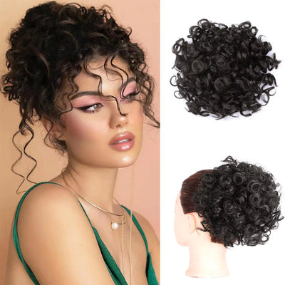 Curly Fluffy Hair Bun Clip in Ponytail Hair Extensions Natural False Hairpieces
