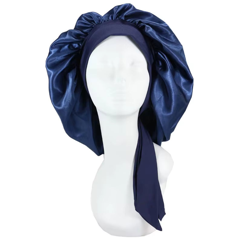 Women Satin Solid Sleeping Hat Night Sleep Cap Hair Care Bonnet