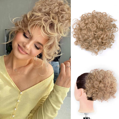 Curly Fluffy Hair Bun Clip in Ponytail Hair Extensions Natural False Hairpieces