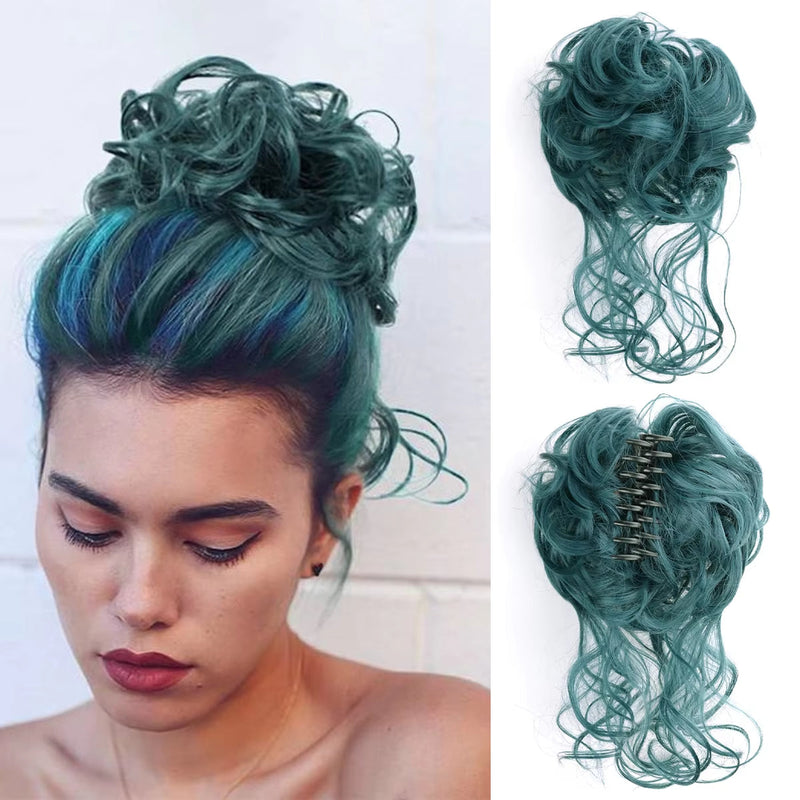 Curly Fluffy Hair Bun Clip in Ponytail Hair Extensions Natural False Hairpieces