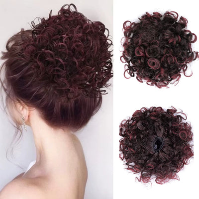 Curly Fluffy Hair Bun Clip in Ponytail Hair Extensions Natural False Hairpieces