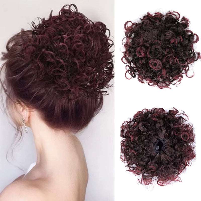Curly Fluffy Hair Bun Clip in Ponytail Hair Extensions Natural False Hairpieces