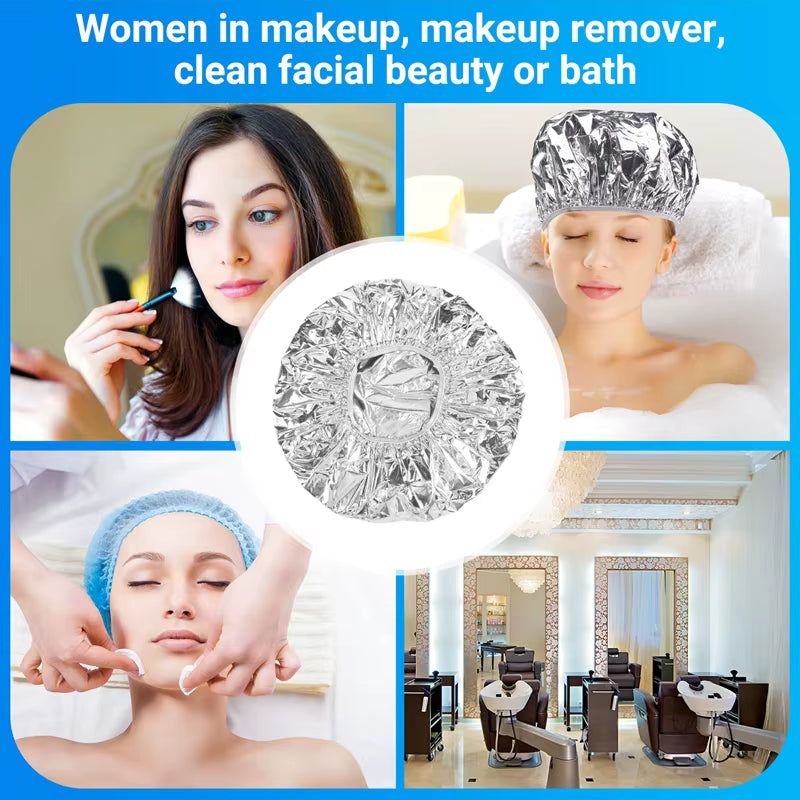 Shower Cap Heat Insulation Aluminum Foil Hat Elastic Bathing Cap for Women Hair Salon Bathroom