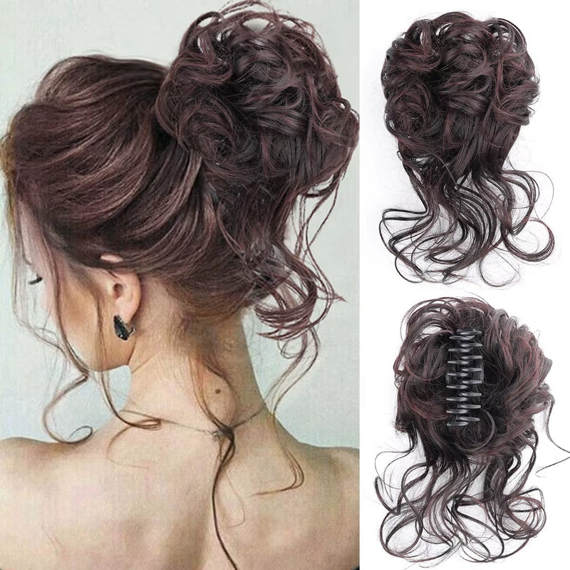 Curly Fluffy Hair Bun Clip in Ponytail Hair Extensions Natural False Hairpieces