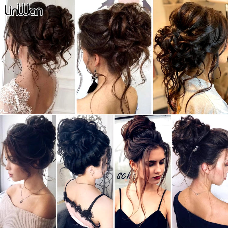 Curly Fluffy Hair Bun Clip in Ponytail Hair Extensions Natural False Hairpieces