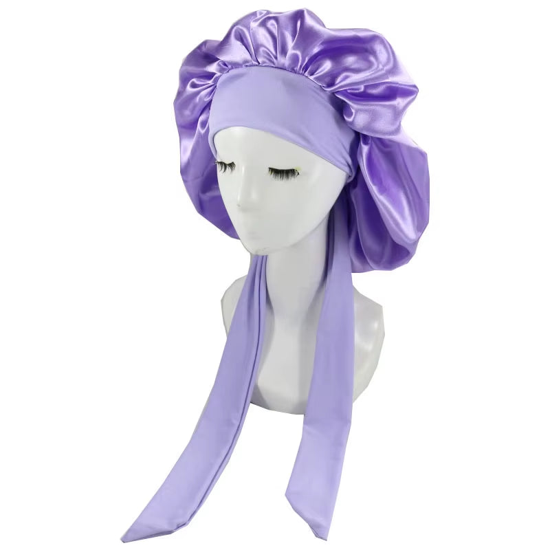 Women Satin Solid Sleeping Hat Night Sleep Cap Hair Care Bonnet