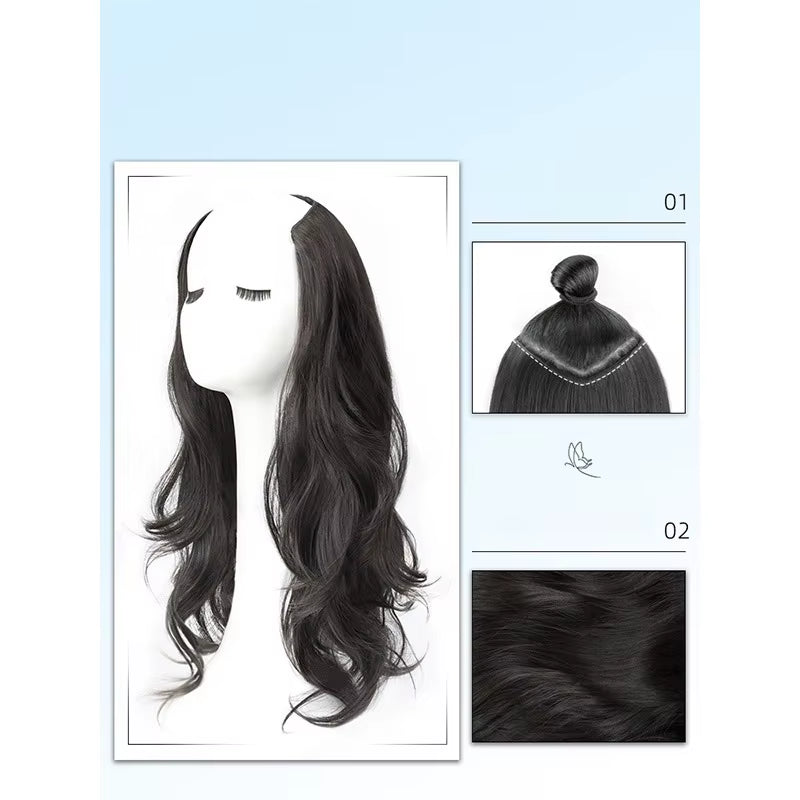 Women Long Curly Invisible Seamless V-Shaped Wig Hair Extension