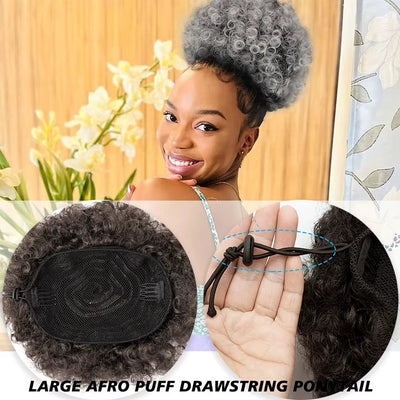 Black Short Synthetic Afro Puff Ponytail for Natural Hair