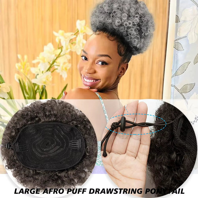 Black Short Synthetic Afro Puff Ponytail for Natural Hair