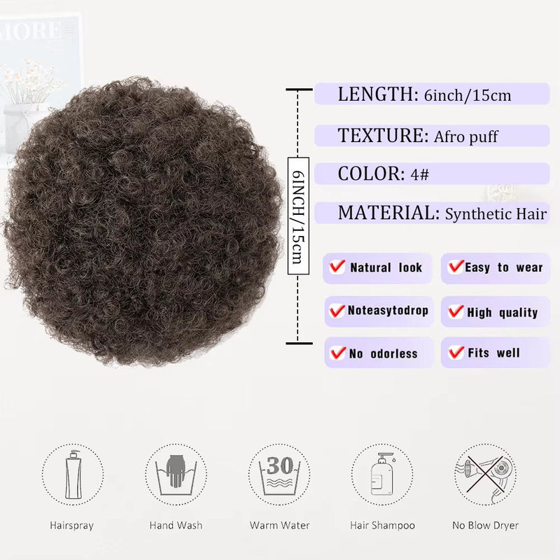 Black Short Synthetic Afro Puff Ponytail for Natural Hair